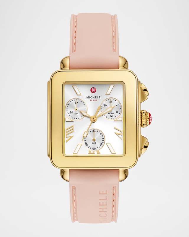 Deco Sport Chronograph 18K Gold-Plated Ballet Pink Silicone Watch